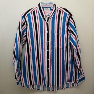 Sears Roebuck L Striped Button Down‎ Shirt Vintage